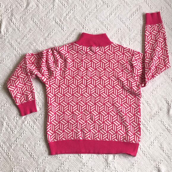 Cherie Collette Pink Geometric Knit Sweater Medium Mock Neck Barbiecore Coquette - Picture 3 of 7